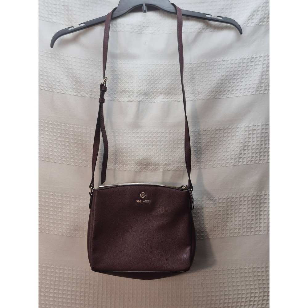 Nine West Womens Crossbody Bag Maroon Burgundy Faux Leather Shoulder Bag 7239
